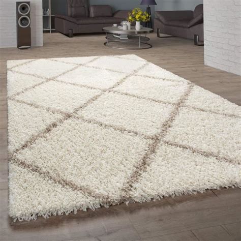 Tapis Salon Poils Longs Shaggy Design Scandinave Avec Motif Losanges