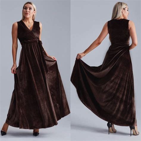 Brown Velvet Dress Sleeveless Velvet Dress Wrap Maxi Dress - Etsy