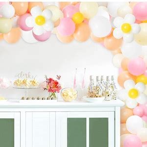 Macaron Tone Balloon Arch Decorations Pcs Pink White Daisy Theme