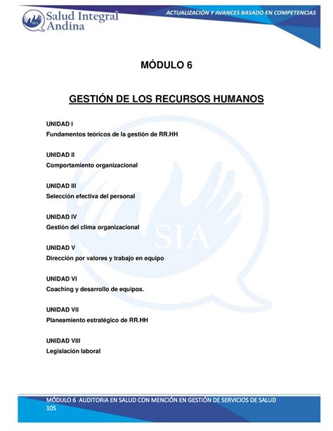 VI Auditoria EN Salud CON Mencion MDULO 6 AUDITORIA EN SALUD CON