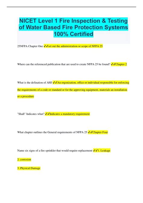 Nicet Level Fire Inspection Testing Of Water Based Fire Protection