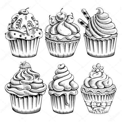 Set Of Hand Drawn Cupcakes Stock Vector Pazhyna 97569566