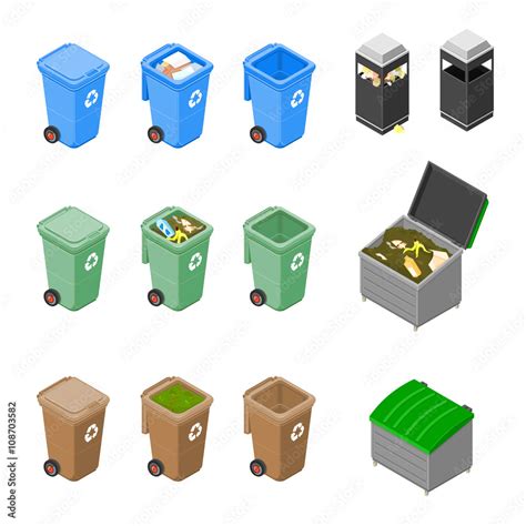 Bins For Trash Collection And Recycling Isometric Garbage Bins A