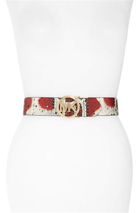 Michael Kors Reversible Snake Embossed Leather Belt Chambray White