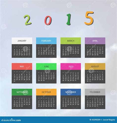 Plantilla Del Calendario Por El Año 2015 Ilustración Del Vector