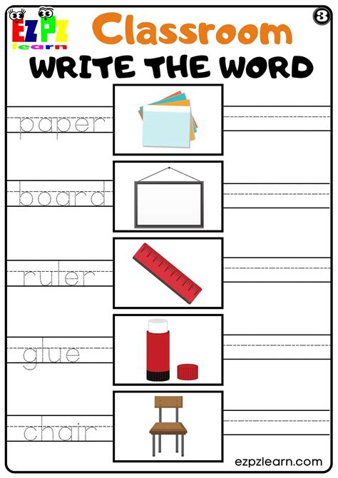 Classroom Write The Word Worksheet Set 3 Great For Kids And Esl