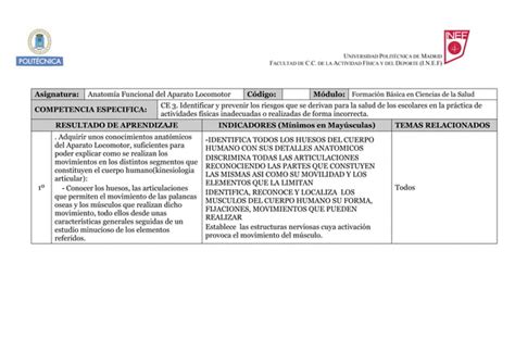 Programa anatomía funcional del aparato locomotor PDF