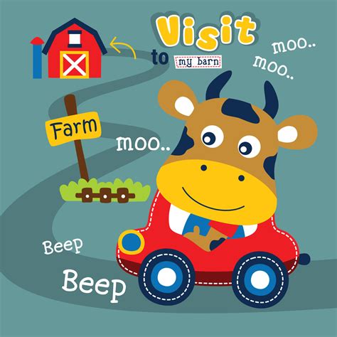 cow driving a car funny animal cartoon 16746764 Vector Art at Vecteezy