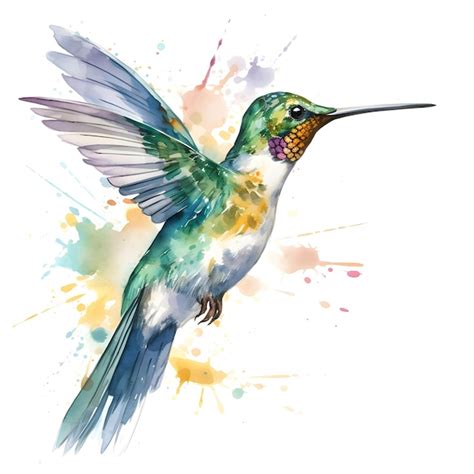 Una pintura de acuarela de un colibrí con un pico largo Foto Premium