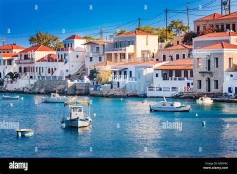 Boats In Port Of Town Emporio Nimborio Capital Of Island Of Halki