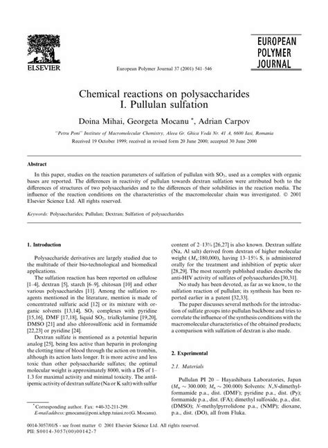 (PDF) Chemical reactions on polysaccharides: I. Pullulan sulfation - DOKUMEN.TIPS