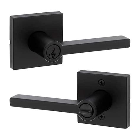 Kwikset Halifax Square Matte Black Keyed Entry Door Handle Featuring