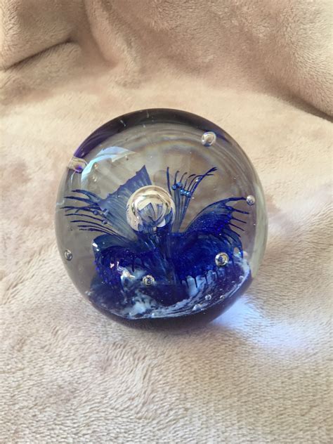 Vtg Cobalt Blue Firework Bubble Art Glass Sphere Paperweight Etsy