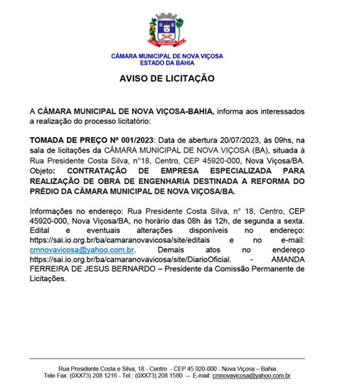 Jinoticias Br C Mara Municipal De Nova Vi Osa Publica Aviso De