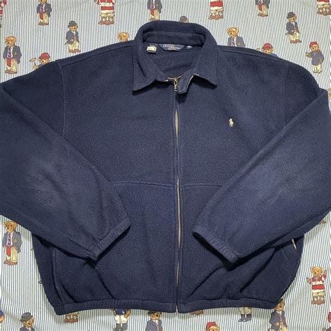 Vtg Polo Ralph Lauren Full Zip Fleece Jacket Navy Depop