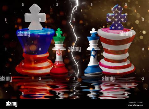 Russia Iran And Us Israel Flags Paint Over On Chess King 3d