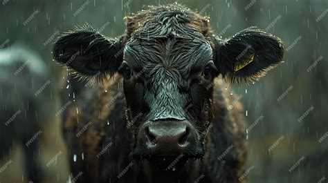 Premium Photo A Cow In The Rain With A Tag On Its Ear