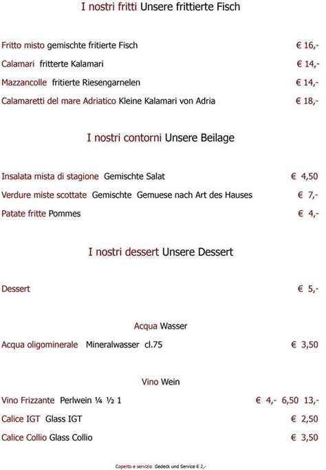 Menu At Ristorante DA DINO Caorle