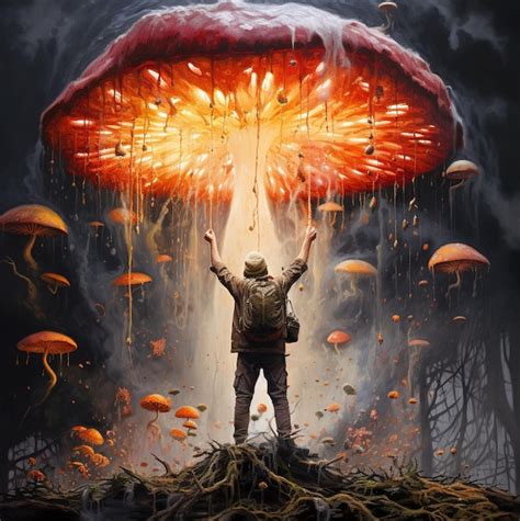 Premium Ai Image A Man Standing In Front Of A Giant Explosion