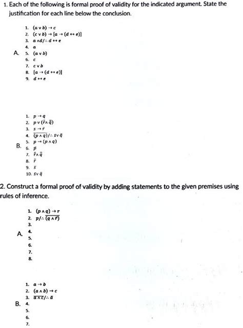 Solved 1 Each Of The Following Is Formal Proof Of Validity