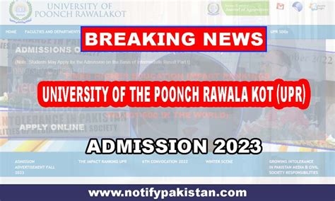 University Of The Poonch Rawala Kot Upr Admission 2023 Notify Pakistan