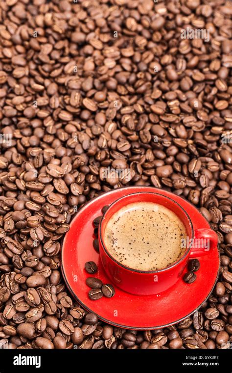 Red Coffee Cup And Beans Stock Photo Alamy