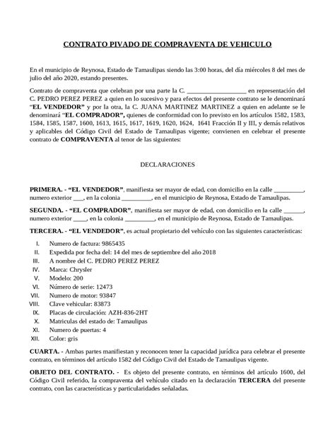 espíritu Comiendo caravana contrato de compraventa vehiculo ejemplo