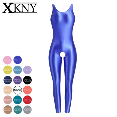 XCKNY Satin Glossy Tights One Piece Skin Bodysuit Sports Yoga Jumpsuits