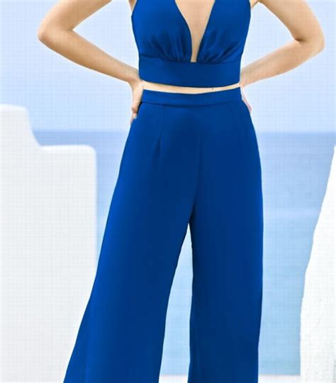 Plunge Neckline Crop Top And High Waisted Palazzo Pants Set By Sonia Peña Shop Online