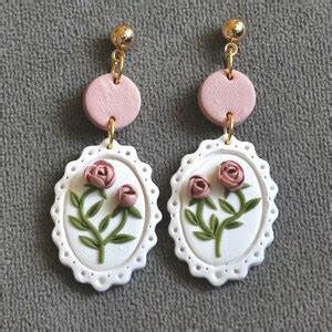 Rose Clay Earrings Flower Clay Earrings Vintage Rose Earrings Statement ...