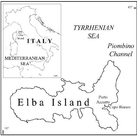 Map Of Elba Island Italy Western Mediterranean Sea Showing The