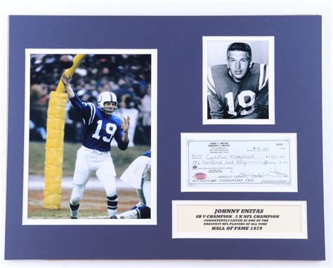 Johnny Unitas Signed Colts 16x20 Matted Check Display Stacks Of