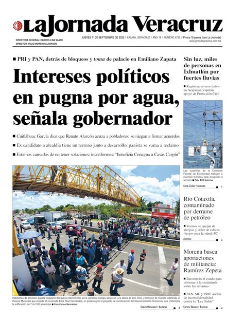 Portada Del 1 De Septiembre De 2022 La Jornada Veracruz