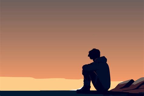 Sad Depressed Man Vector Illustration Male Depression Tired Adult