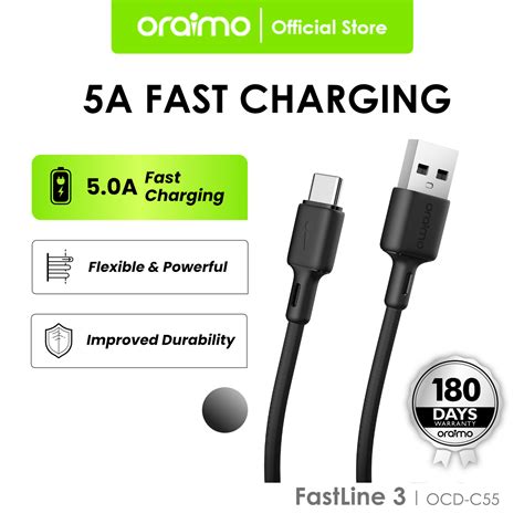 Oraimo Data Cable Fastline 3 Kabel Android Type C 5V 5A Fast Charging