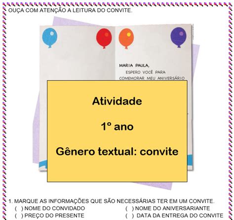 1º ano Atividade Convite Ensinar Hoje