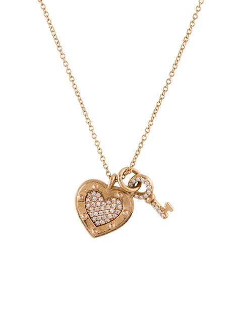 Tiffany Co K Diamond Love Heart Lock Key Pendant Necklace K