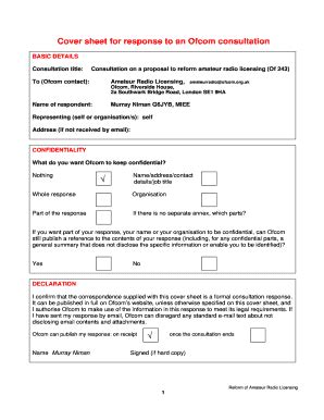 Fillable Online G Mwt Org Cover Sheet For Response To An Ofcom