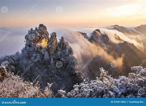 Watching the Sunrise from the Top of the Karst Hills Stock Photo ...