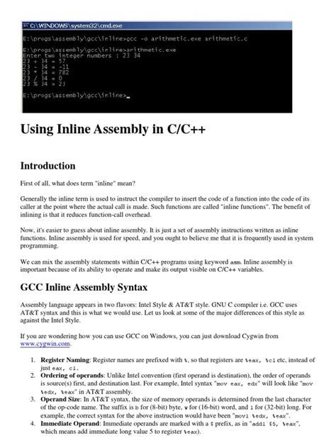 Using Inline Assembly In C Pdf Assembly Language Instruction Set