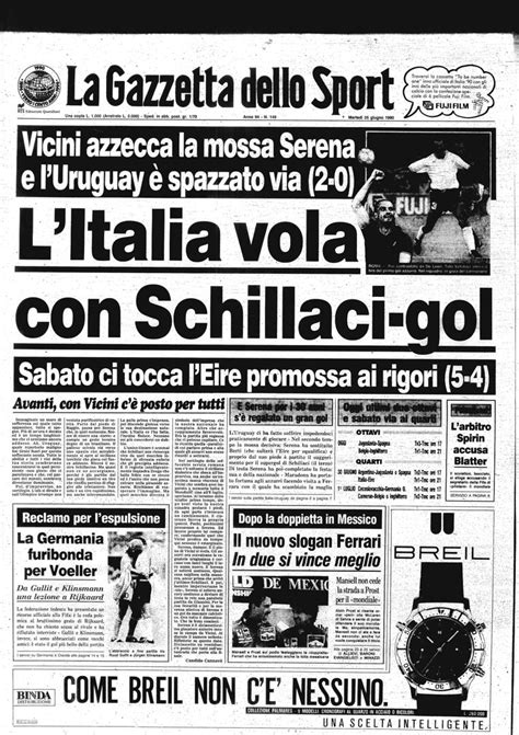 Italia 90 Le Prime Pagine Della Gazzetta La Gazzetta Dello Sport