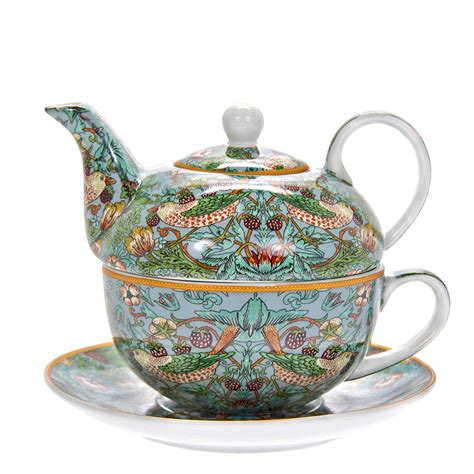 William Morris Strawberry Thief Teal Tea For One Teapot Set Cup