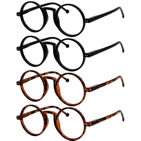 Round Reading Glasses Retro Readers Specs 4 Pack Women Men