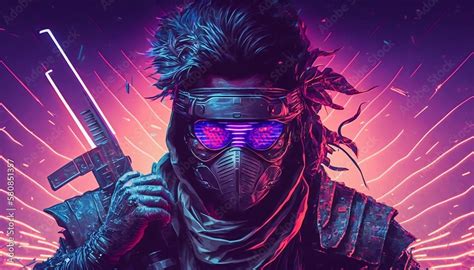 Shadow Warrior Cyberpunk Ninja Generative AI Stock Illustration