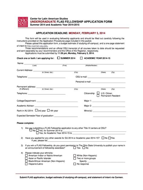 Fillable Online Clas Osu Undergrad FLAS Application Form Center For