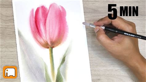 Minute How To Paint Pink Tulip Without Drawing Watercolour Tutorial