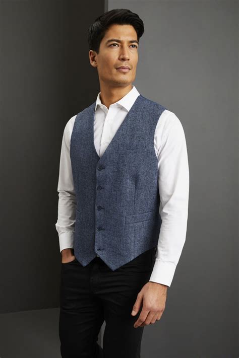 Men S Washable Tweed Waistcoat Navy Sj