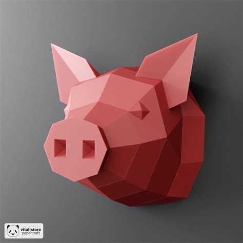 Papercraft Pig Head D Paper Craft Pig D Origami Piggy Diy Etsy