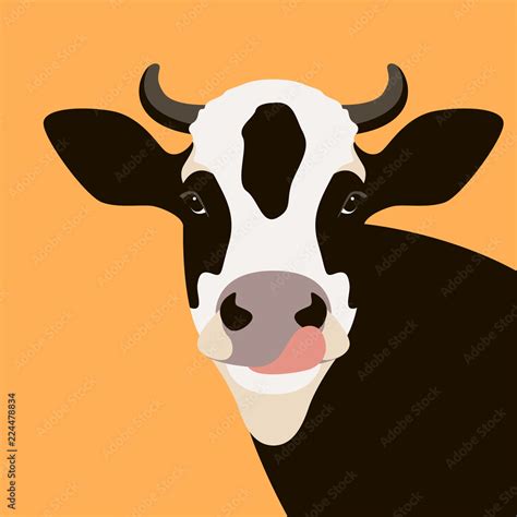 cow face vector illustration flat style front Stock Vector | Adobe Stock