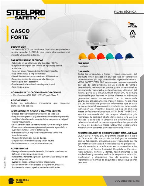 Casco Forte Ficha TÉcnica DescripciÓn Los Cascos Forte Son Productos